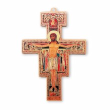 GOLD STAMPED WOODEN SAN DAMIANO CROSS 4"