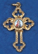 GOLD TONE 1.5" DIVINE MERCY CROSS