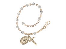 GOLD PLATED CRYSTAL ROSARY BRACELET WITH DIVINE MERCY AND CRUCIFIX