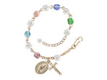 GOLD PLATED MULTI-COLORED ROSARY BRACELET WITH DIVINE MERCY AND CRUCIFIX