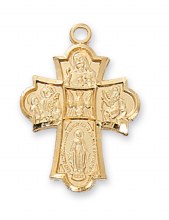 GOLD TONE PEWTER 4-WAY MEDAL WITH 18'' GOLD TONE CHAIN