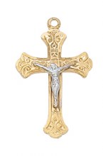 GOLD TONE PEWTER TWO TONE CRUCIFIX WITH 18" GOLD TONE CHAIN