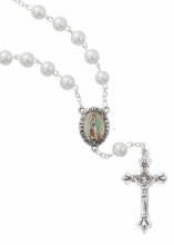 OUR LADY GUADALUPE AUTO ROSARY W/ PEARL BEADS