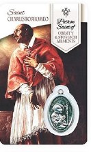 HEALING ST CHARLES BORROMEO PRAYER CARD WITH MEDAL