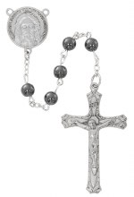 6MM HEMATITE BEADS WITH PEWTER CENTER AND ZINC CRUCIFIX ROSARY