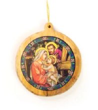 HOLY FAMILY OLIVE WOOD ORNAMENT