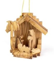 HOLY FAMILY OLIVE WOOD NATIVITY ORNAMENT