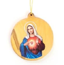 IMMACULATE HEART OLIVE WOOD ORNAMENT
