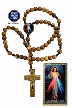 DIVINE MERCY LARGE WOOD BEAD ROSARY W/HOLY CARD