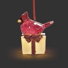 LIGHTED CRYSTAL CARDINAL ON GIFT BOX