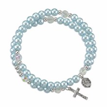 IMITATION LIGHT BLUE PEARL BEAD WRAP ROSARY BRACELET