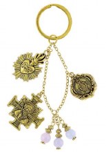 MIRACULOUS, BENEDICT, AND SACRED HEART GOLD KEYCHAIN