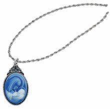 MOTHER AND CHILD CAMEO PENDANT ON 18'' ROPE CHAIN