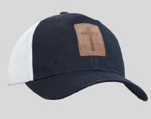 NAVY BLUE CAP WITH LEATHER CROSS