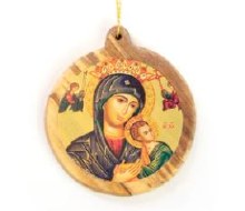 OUR LADY OF PERPETUAL HELP OLIVE WOOD ORNAMENT