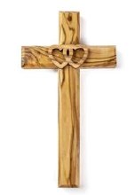 OLIVE WOOD TWO HEARTS WALL CROSS