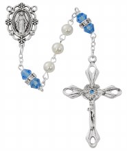 6MM PEARL AND LIGHT BLUE ROSARY