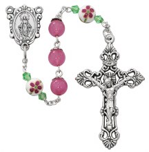 PINK & CERAMIC BEAD FLOWER ROSARY