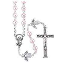 LIGHT PINK FAUX PEARL ROSARY