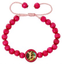 GUARDIAN ANGEL PINK WOOD CORDED ROSARY BRACELET