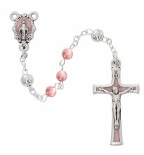 PINK PEARL BABY ROSARY 4MM