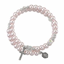 IMITATION PINK PEARL BEAD WRAP ROSARY BRACELET