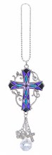 PURPLE STAINED GLASS CROSS CAR CHARM