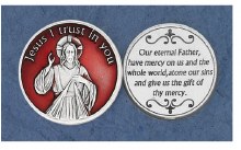 RED ENAMELED DIVINE MERCY POCKET COIN
