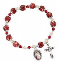 RED MARBELINE BEAD DIVINE MERCY BRACELET