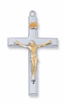 RF OVER PEWTER TOW TONE CRUCIFIX WITH24'' STAINLESS STEEL CHAIN
