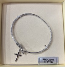 RHODIUM PLATED CROSS BANGLE