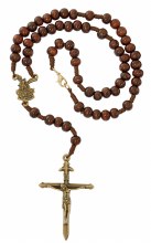 BROWN WOOD ST. MICHAEL ROSARY NECKLACE