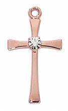 ROSE GOLD PLATED CROSS WITH STONE ON 16'' CHAIN