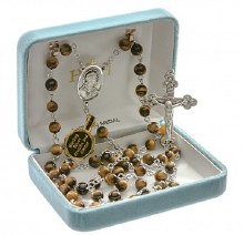 TIGER EYE ROSARY WITH STERLING SILVER CRUCIFIX