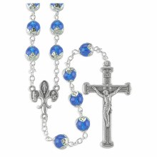 SAPPHIRE GLASS BEAD ROSARY BOXED