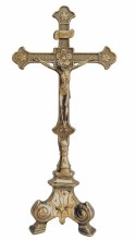 SHINY BRASS STANDING CRUCIFIX