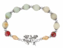 SILVER TWO HEART ROSARY STRETCH BRACELET