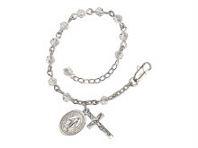 SILVER PLATED CRYSTAL ROSARY BRACELET WITH DIVINE MERCY AND CRUCIFIX