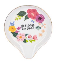 GOD BLESS OUR HOME FLORAL SPOON REST