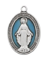 SS BLUE MIRACULOUS MEDAL 18" CHAIN