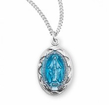SS BLUE ENAMELED OVAL MIRACULOUS MEDAL