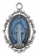 SS SILVER BLUE EPOXY MIRACULOUS MEDAL BOXED