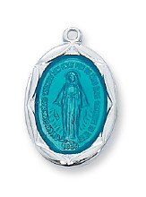SS BLUE MIRACULOUS MEDAL WITH BLUE EPOXY