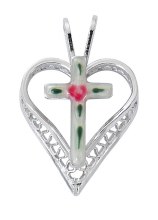 STERLING SILVER CLOISONNE CROSS HEART
