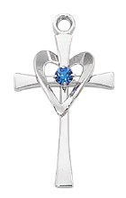 SS CROSS W/BLUE STONE