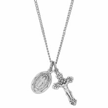 STERLING SILVER CRUCIFIX AND MIRACULOUS MEDAL ON 16-18'' CHAIN