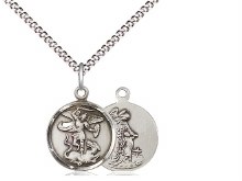 STERLING SILVER ROUND ST. MICHAEL MEDAL WITH 18'' CHAIN