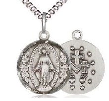 STERLING SILVER MIRACULOUS MEDAL 18INCH LIGHT CRUB CHAIN
