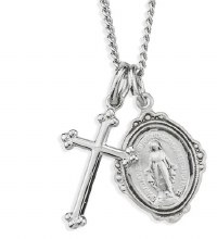 STERLING SILVER MIRACULOUS MEDAL WITH SMALL CROSS
