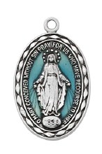 SS MIRACULOUS MEDAL WITH BLUE EPOXY 18" CHAIN